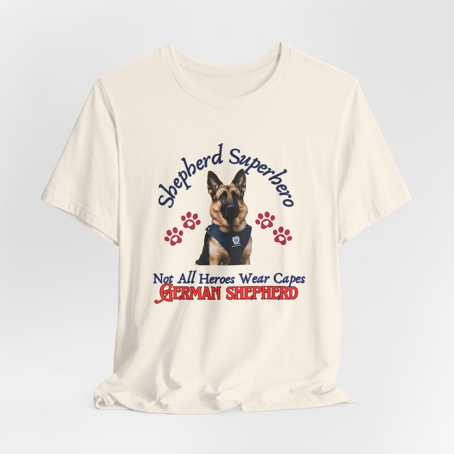 Shepherd Superhero German Shepherd t-shirt in Natural, hanging front view