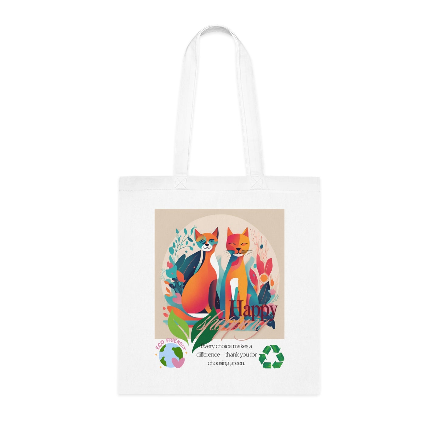 Cotton Tote Bag - Cat Bio-phism Design - 'Happy Shopping' Eco-Friendly Thank You Message-Sniffwaggleandwalk™