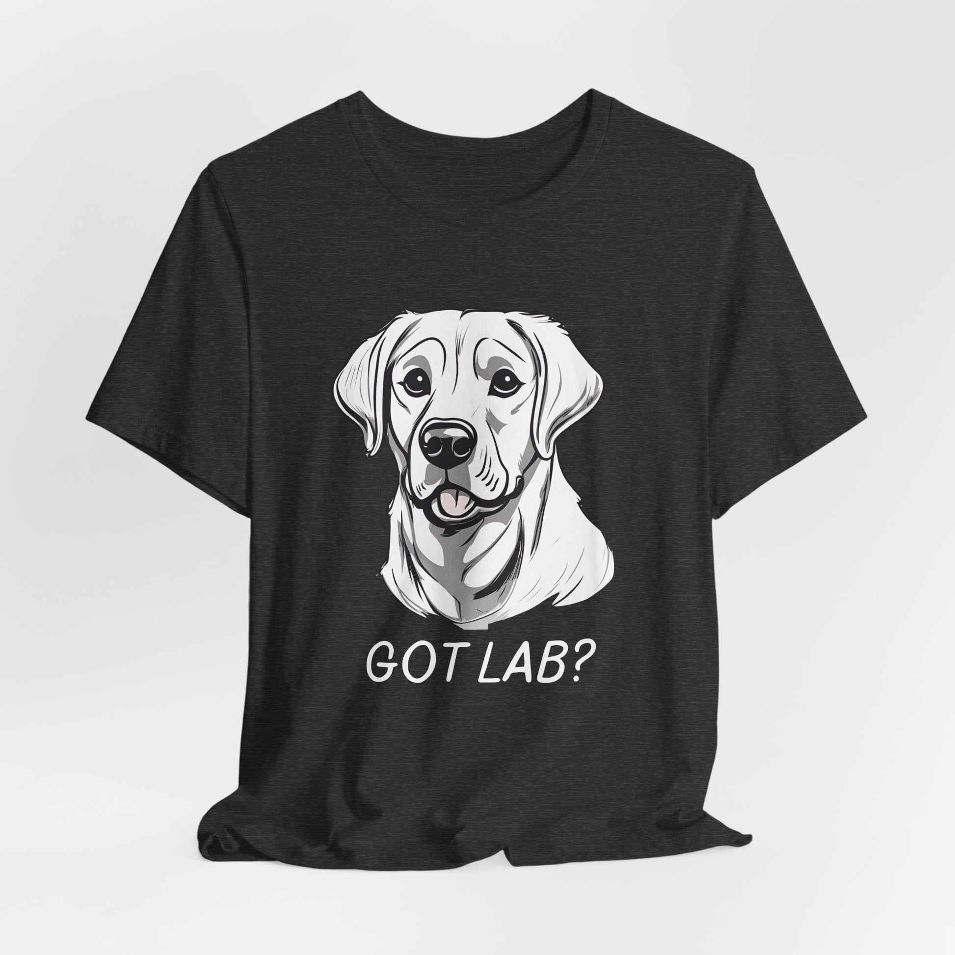 GOT LAB? Labrador slogan t-shirt in Dark Grey Heather worn by a model, front view