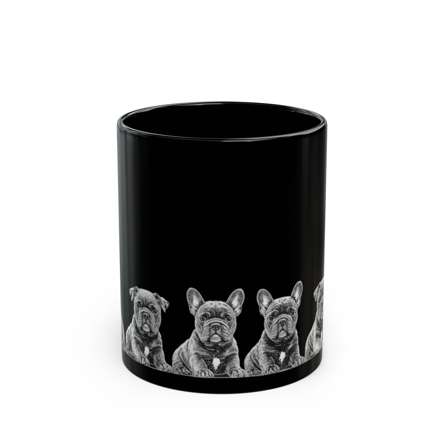 staffies Row Black Mug — Cute Dog Coffee Cup (11oz/15oz)