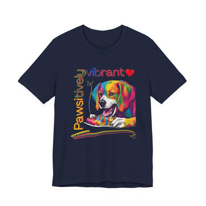 Pawsitively Vibrant T-Shirt — close-up of the pop-art beagle print