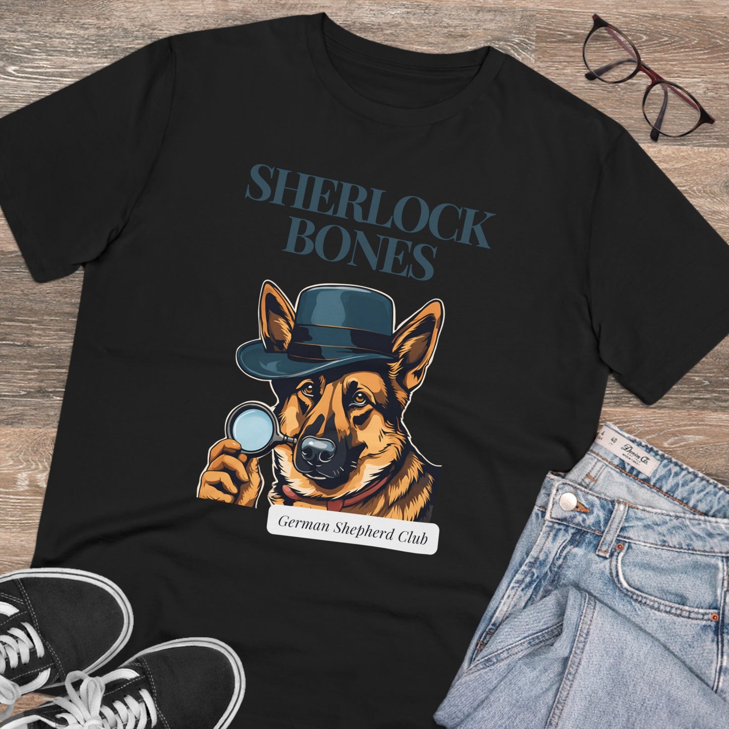 "SHERLOCK BONES" Organic Creator T-shirt - Unisex by Sniffwaggleandwalk™ - Sniff Waggle And Walk