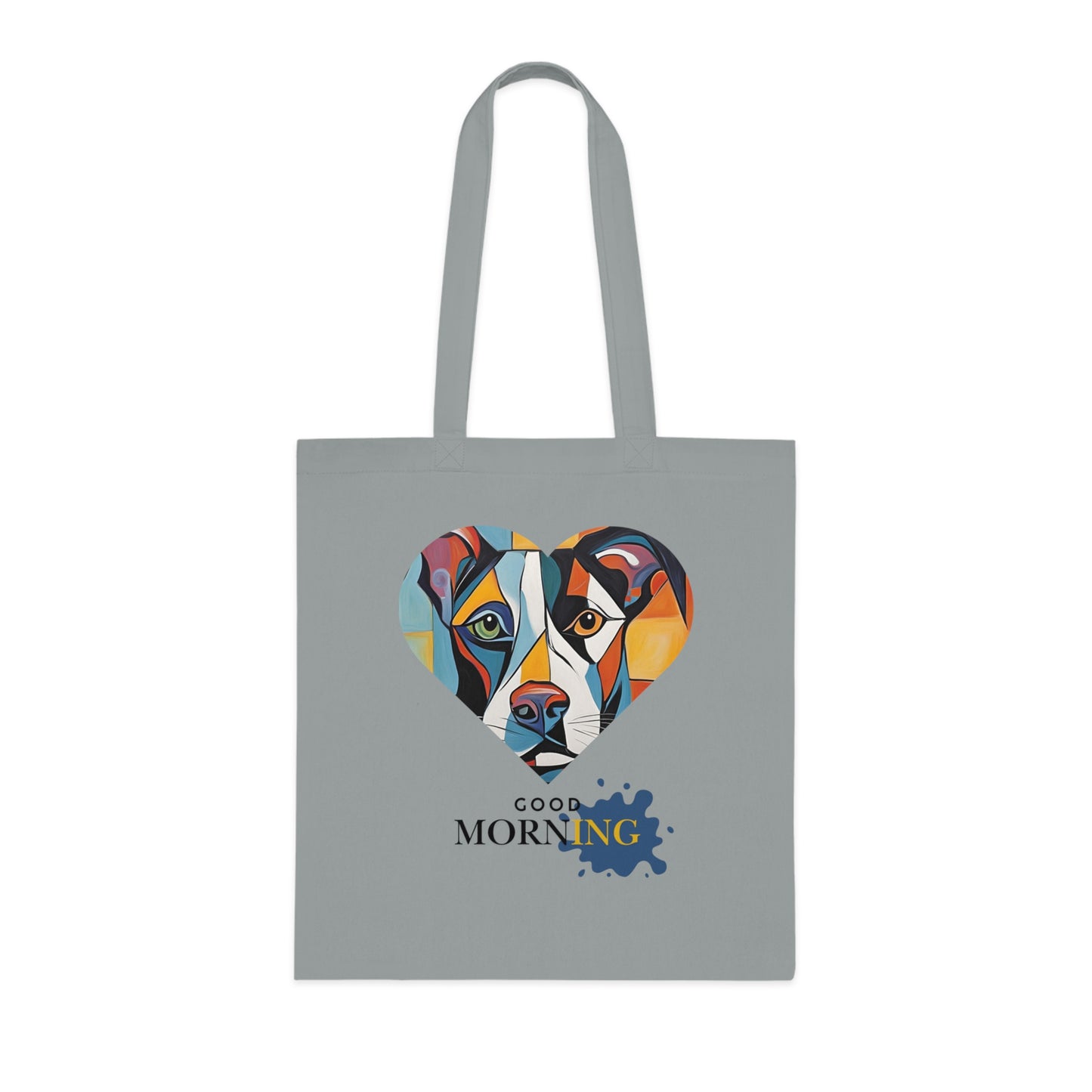 Cotton Tote Bag - Abstract Dog Heart Design with Good Morning Text-Sniffwaggleandwalk™