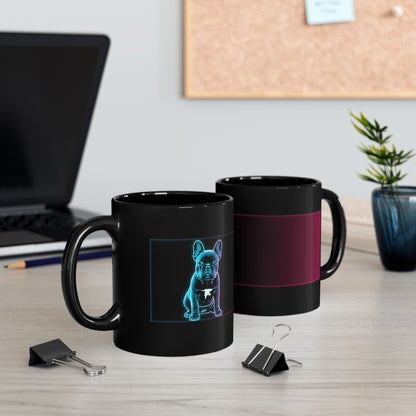 French Bulldog neon street pack black ceramic mug — dog lover gift