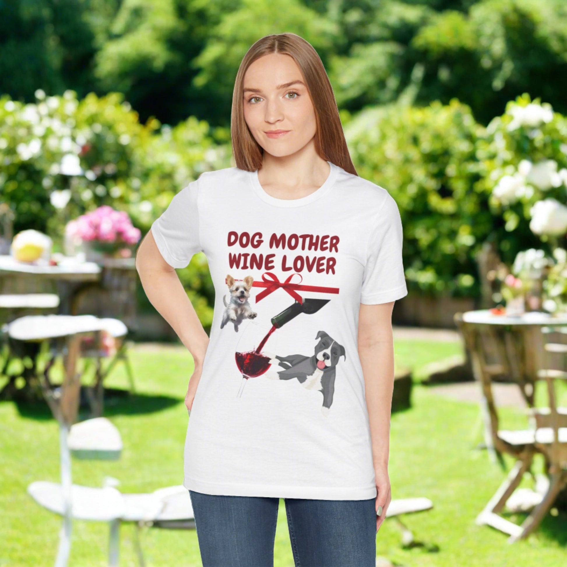 "DOG MOTHER WINE LOVER" Unisex Jersey Short Sleeve T-shirt - Sniff Waggle And Walk