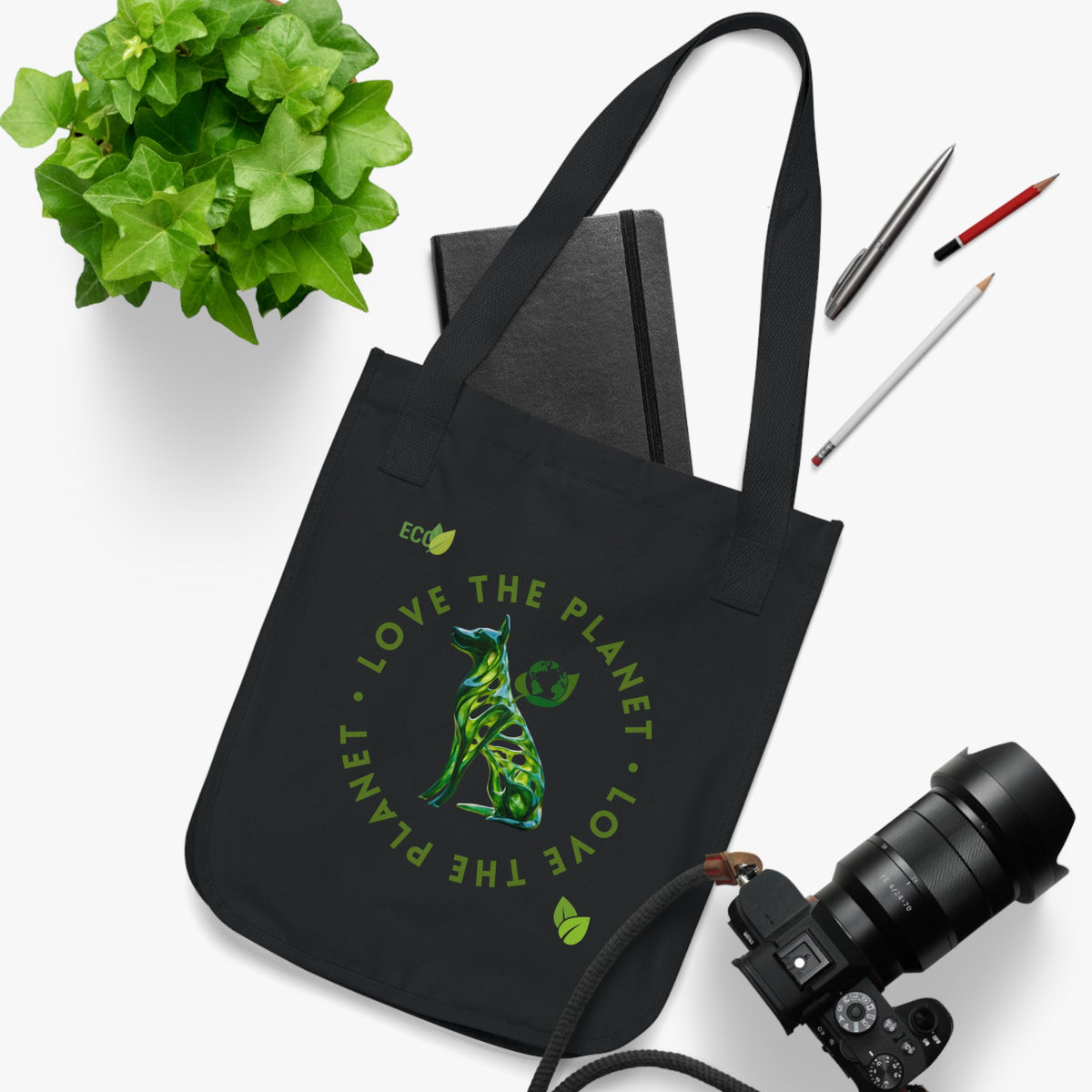 Canvas dog tote bag showing reinforced cotton web handle and Econscious tag detail