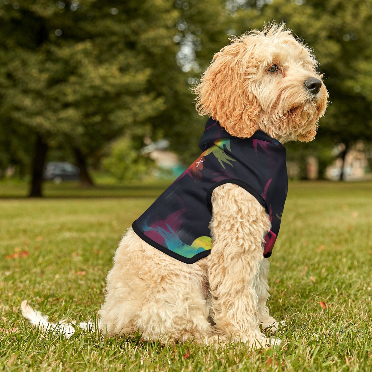 ribbed cuffs and hem on apex fleece dog hoodie