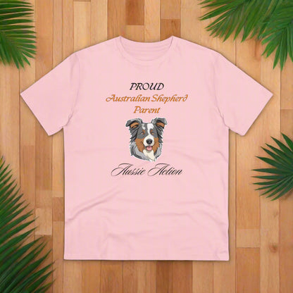 PROUD AUSTRALIAN SHEPHARD PARENT "Aussie Action" Soft Organic T-shirt - Unisex - Sniff Waggle And Walk PINK