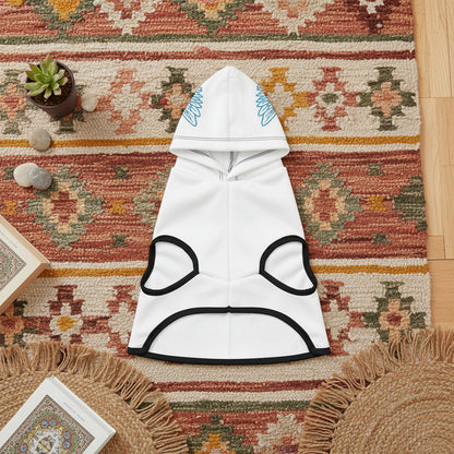 front black rib design of angel number 444 pet hoodie with wing motif.