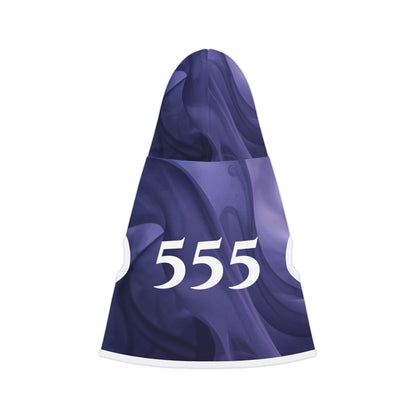 Side view of angel number 555 pet hoodie