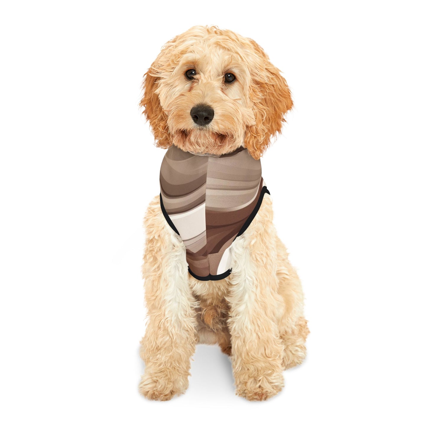Earth tone dog hoodie with calming abstract flow pattern