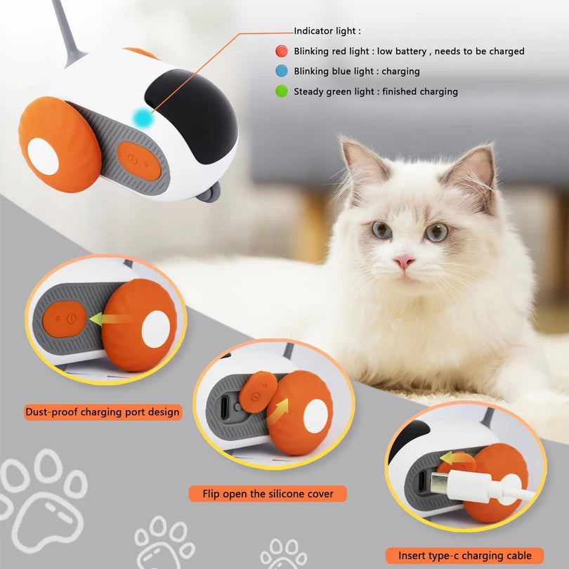 PawRacer cat toy USB charging cable connected to car