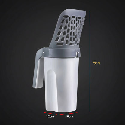 PawSift cat litter scoop dimensions 29cm tall by 16cm wide by 12cm deep compact for small spaces