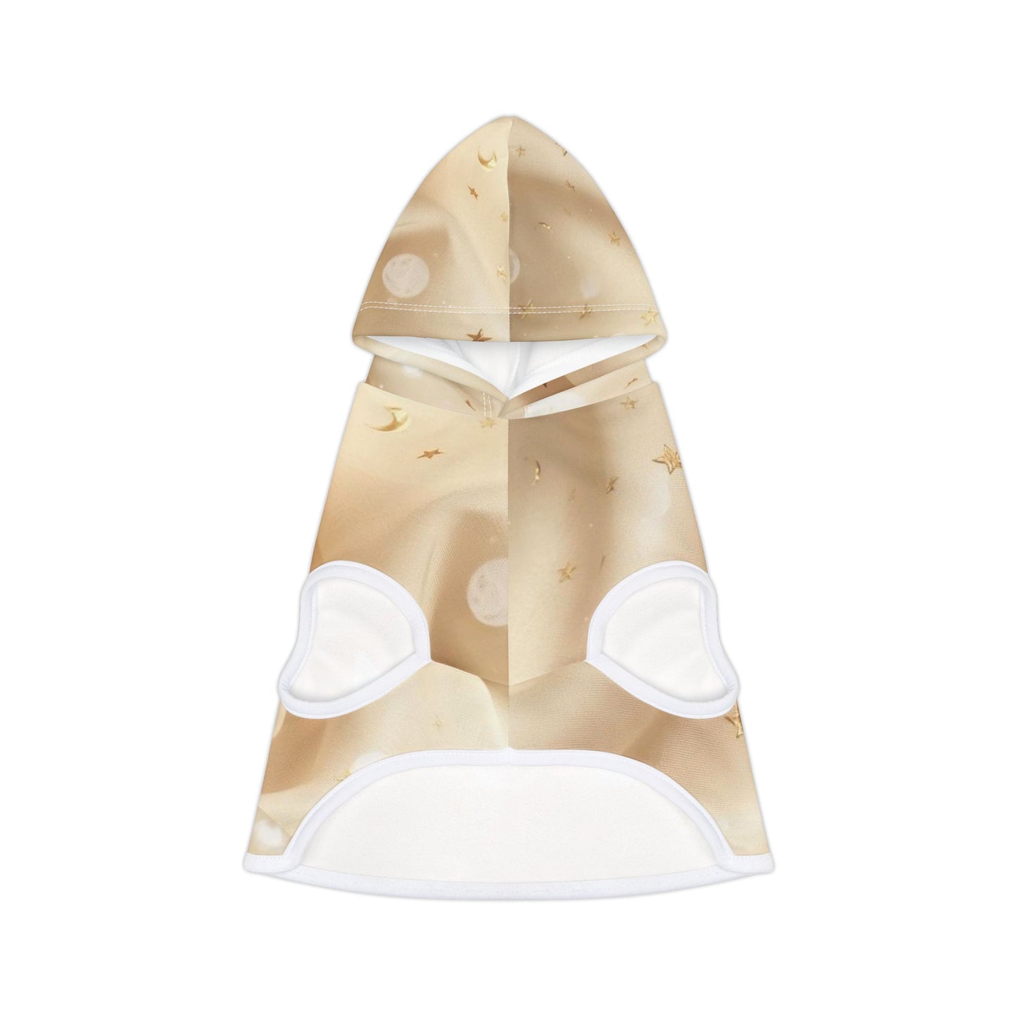 Dog hoodie featuring gold stars and cloud texture