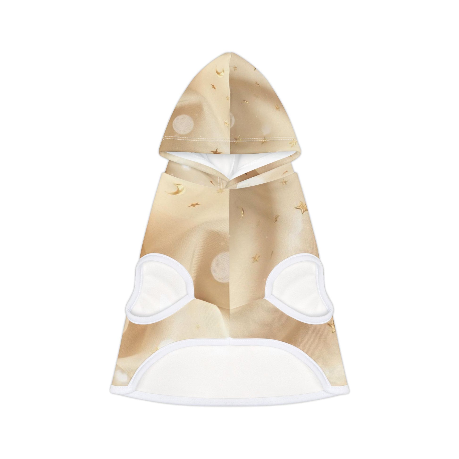 Dog hoodie featuring gold stars and cloud texture