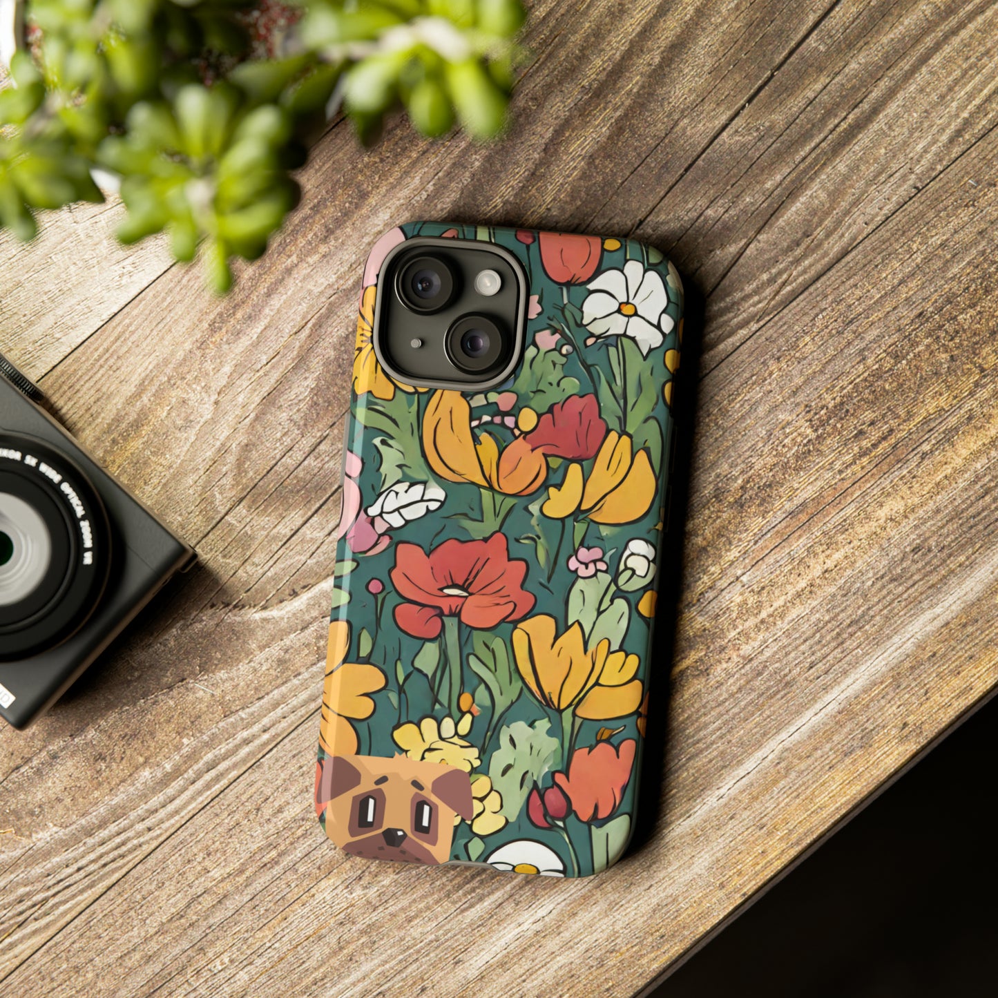 Sniffwagglendwalk™ Dog Hidden in the flowers Design Tough Phone Case. Unbeatable durability. - Sniff Waggle And Walk