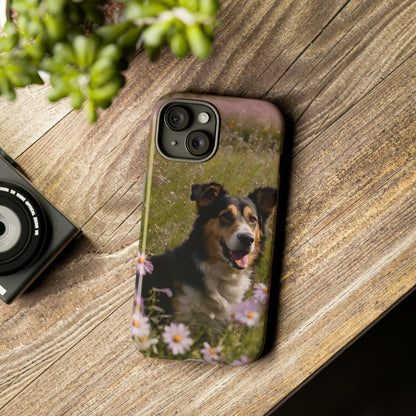 Sniffwagglendwalk™ Dog In wild meadow Design Tough Phone Case.💪 Ultimate Protection: Crafted from 100% polycarbonate shell and 100% TPU lining for unbeatable durability. - Sniff Waggle And Walk