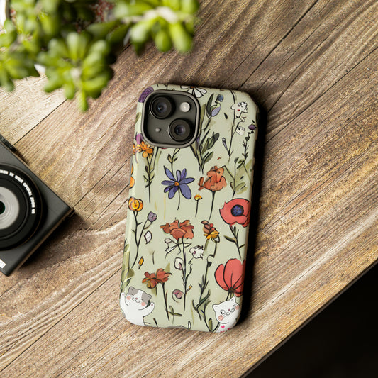 Sniffwagglendwalk™ flowers/cat Design Tough Phone Case. - Sniff Waggle And Walk