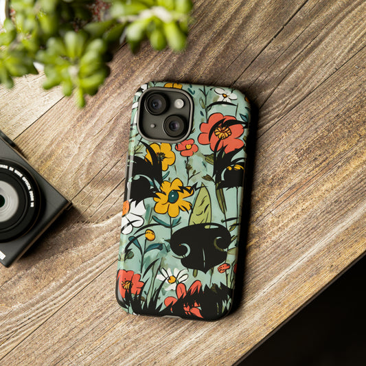 Sniffwagglendwalk™ Multi Dog/flowers Design Tough Phone Case. - Sniff Waggle And Walk