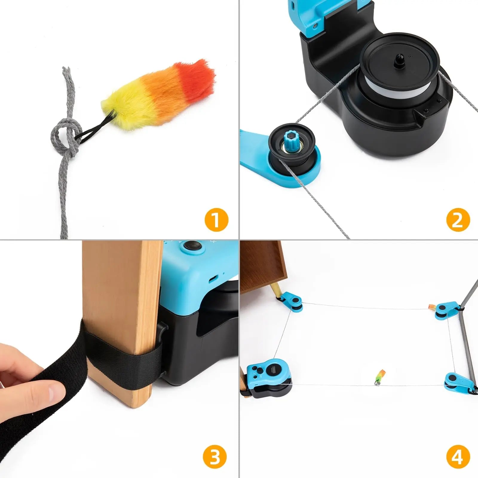 Clip-on corner pulley for PawLure wire cat toy