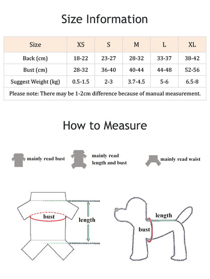 Size chart and measurement guide for clothing with text and diagrams.