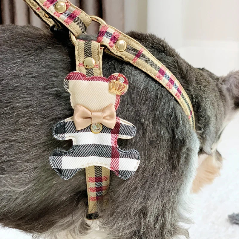 Adorable British plaid harness for cats with leash included