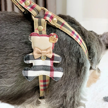 Adorable British plaid harness for cats with leash included