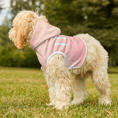 Puppy wearing soft pastel sunrise hoodie