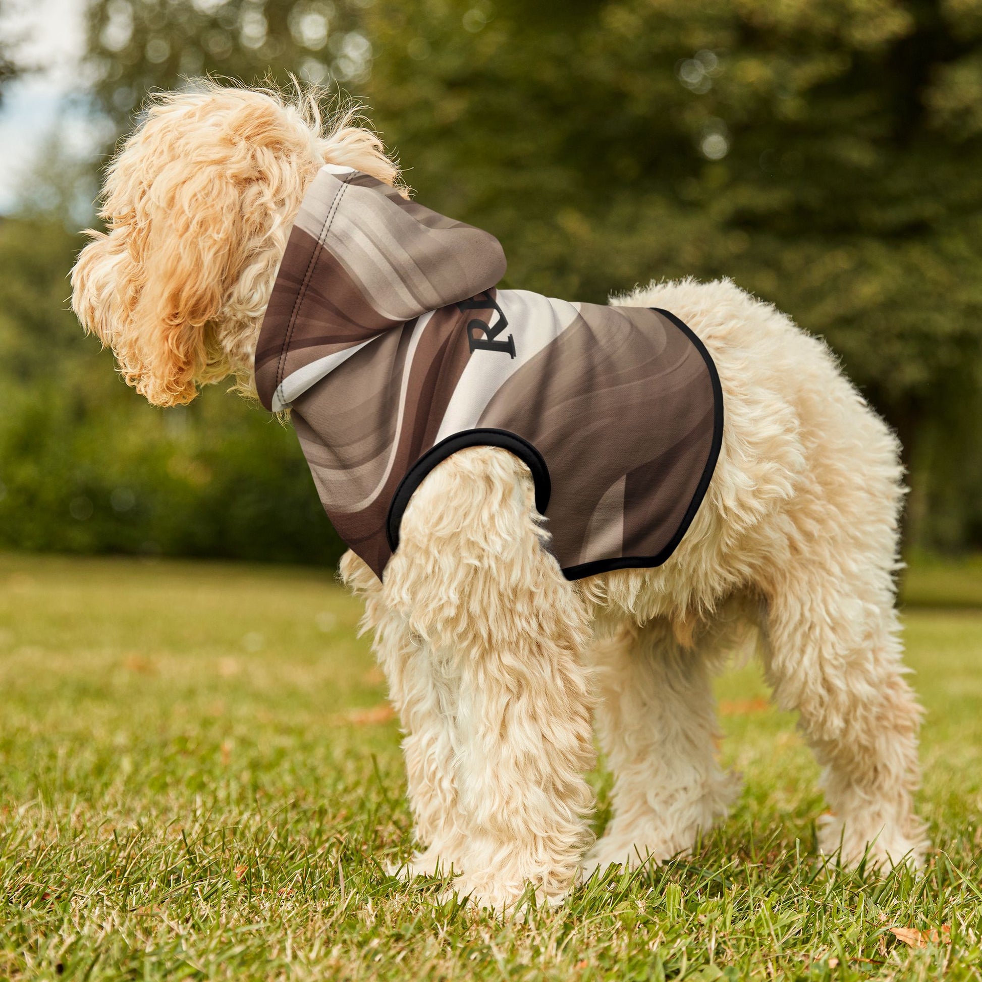 DOG OUTSIDE WEARING REST PET HOODIE