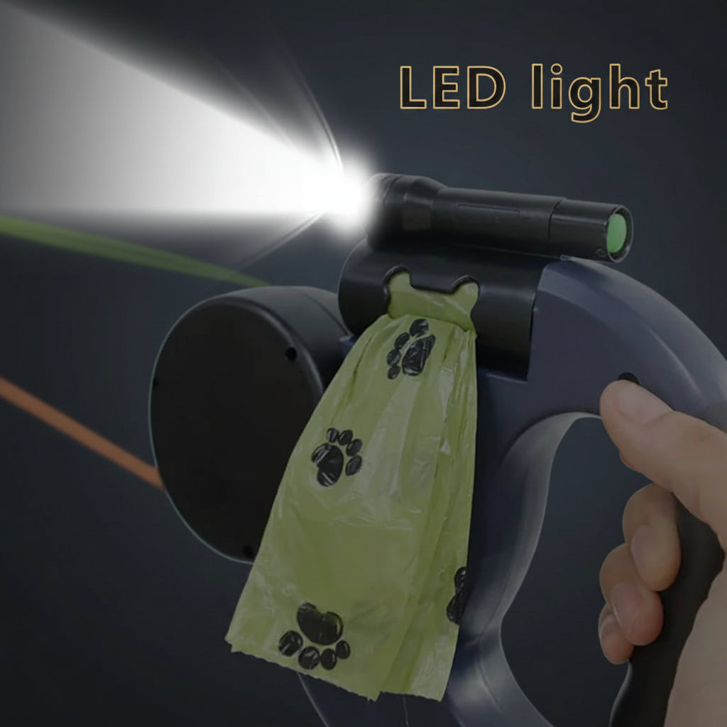 dual dog leash with led light and retractable system