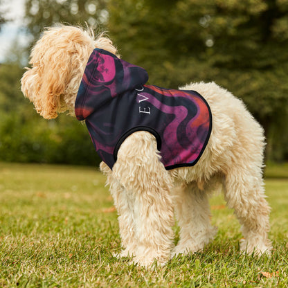 Modern abstract print detail on evolve alignment dog hoodie