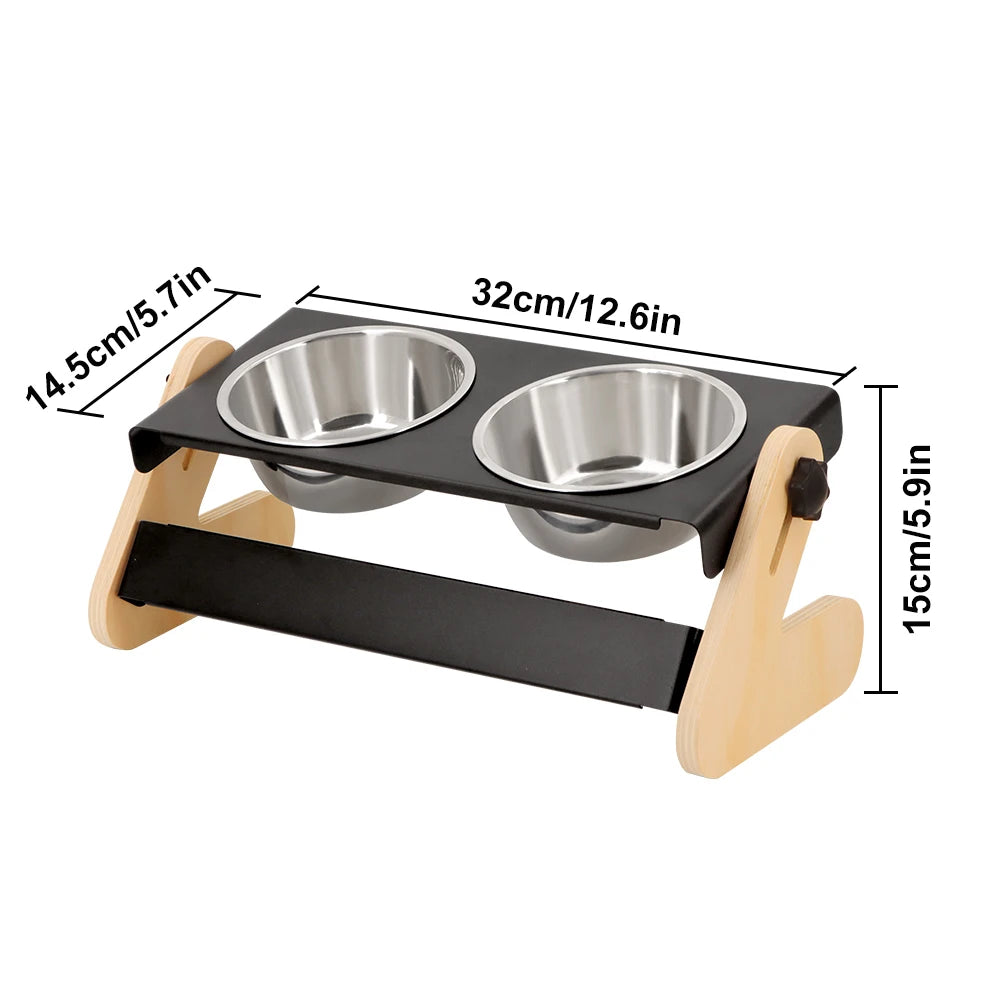 Elevated food and water bowls designed to reduce mess and improve posture