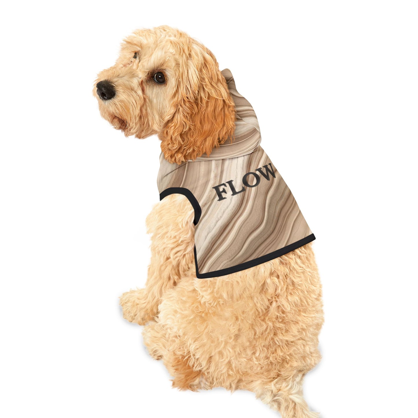 Flow pattern lightweight dog hoodie in neutral tones