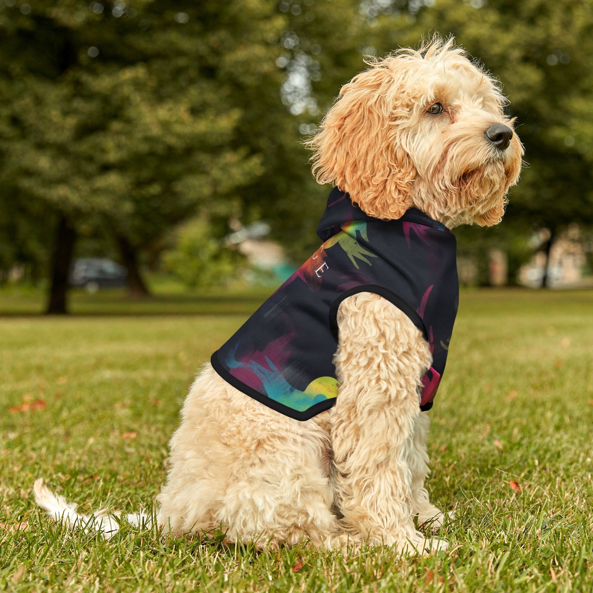 ribbed cuffs and hem detail on forge fleece dog hoodie