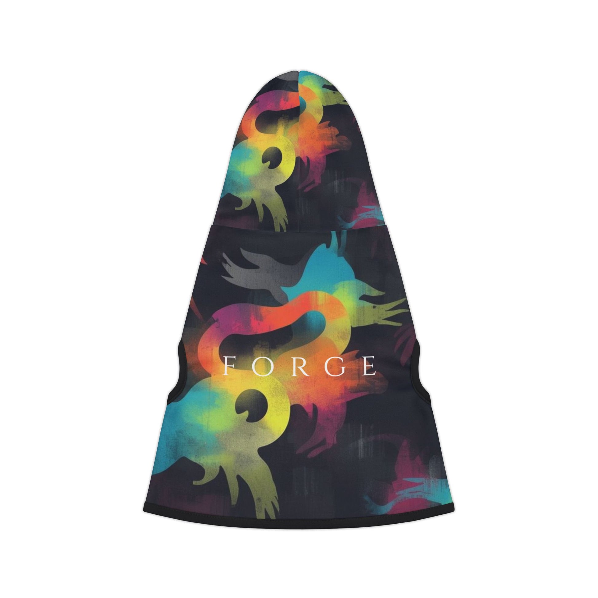 back view of forge printed fleece dog hoodie