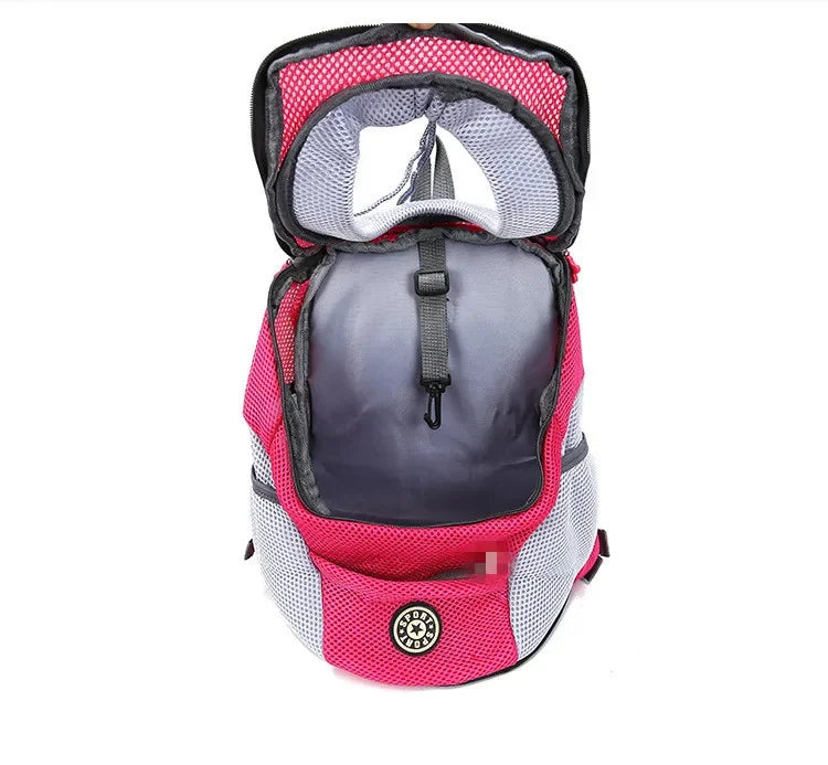 Pink and gray backpack on a white background