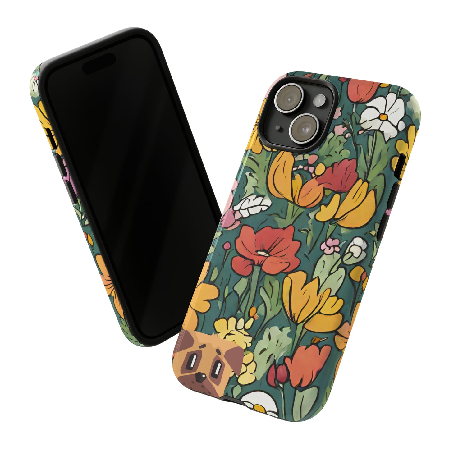 Sniffwagglendwalk™ Dog Hidden in the flowers Design Tough Phone Case. Unbeatable durability. - Sniff Waggle And Walk