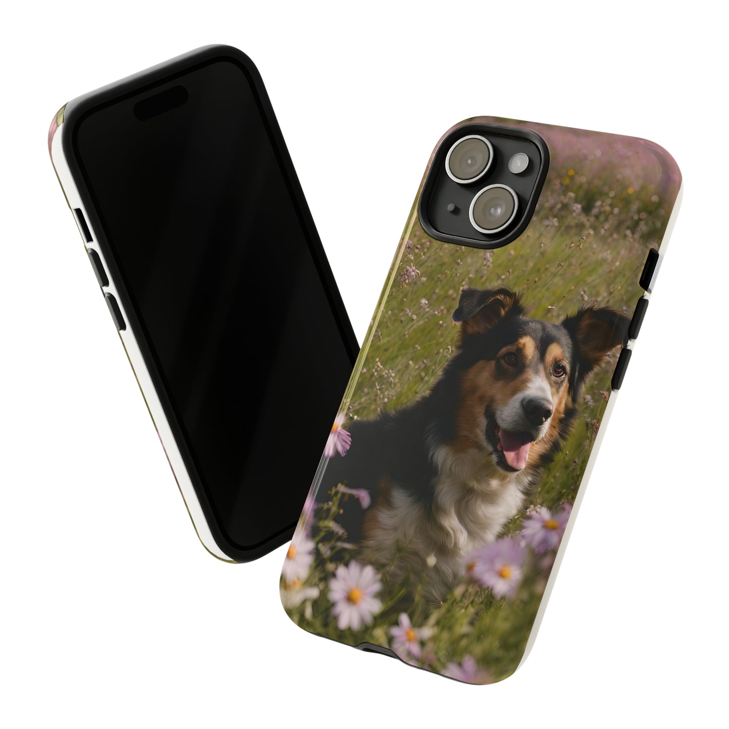 Sniffwagglendwalk™ Dog In wild meadow Design Tough Phone Case.💪 Ultimate Protection: Crafted from 100% polycarbonate shell and 100% TPU lining for unbeatable durability. - Sniff Waggle And Walk