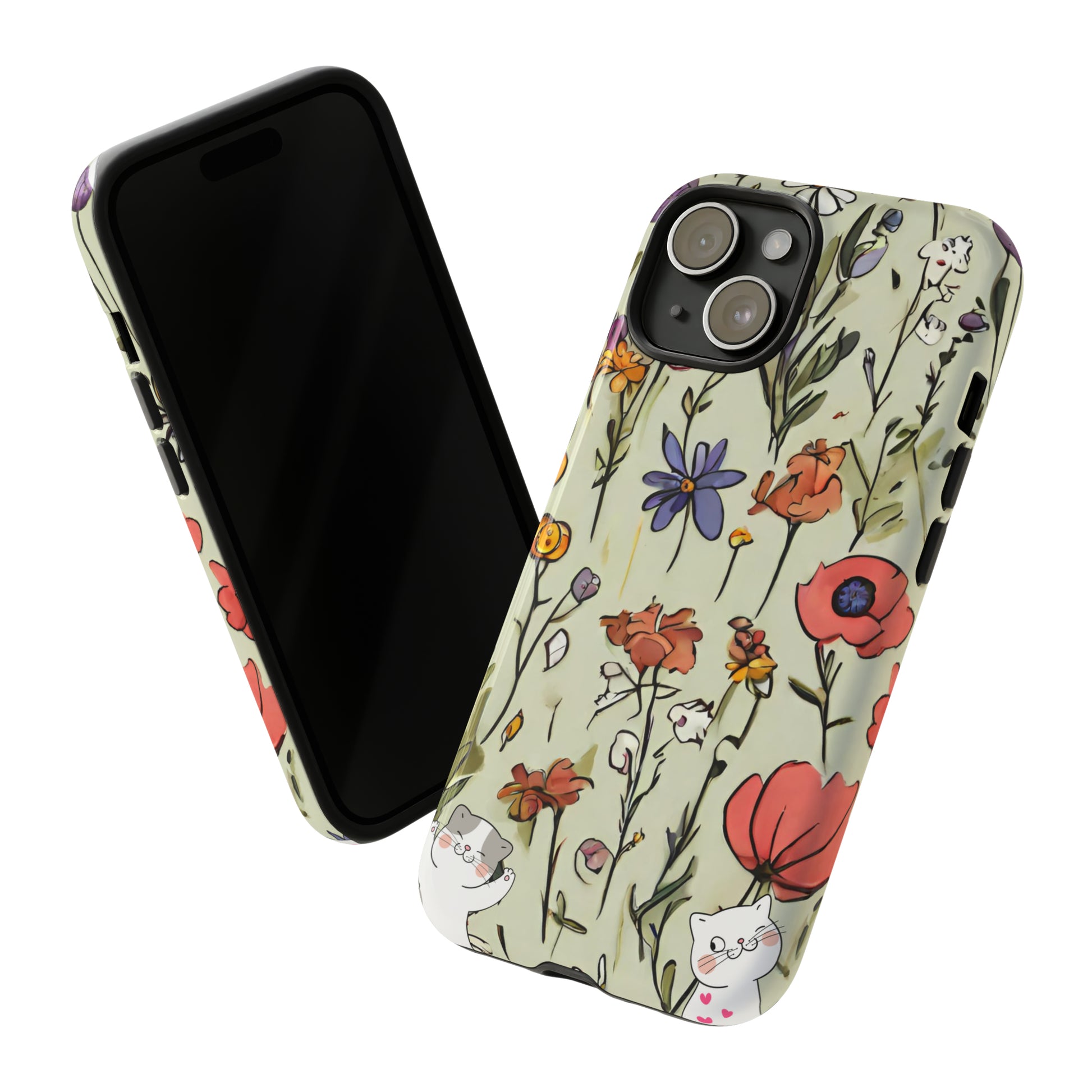 Sniffwagglendwalk™ flowers/cat Design Tough Phone Case. - Sniff Waggle And Walk