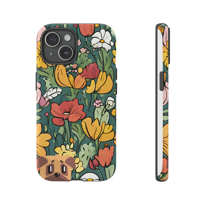 Sniffwagglendwalk™ Dog Hidden in the flowers Design Tough Phone Case. Unbeatable durability. - Sniff Waggle And Walk