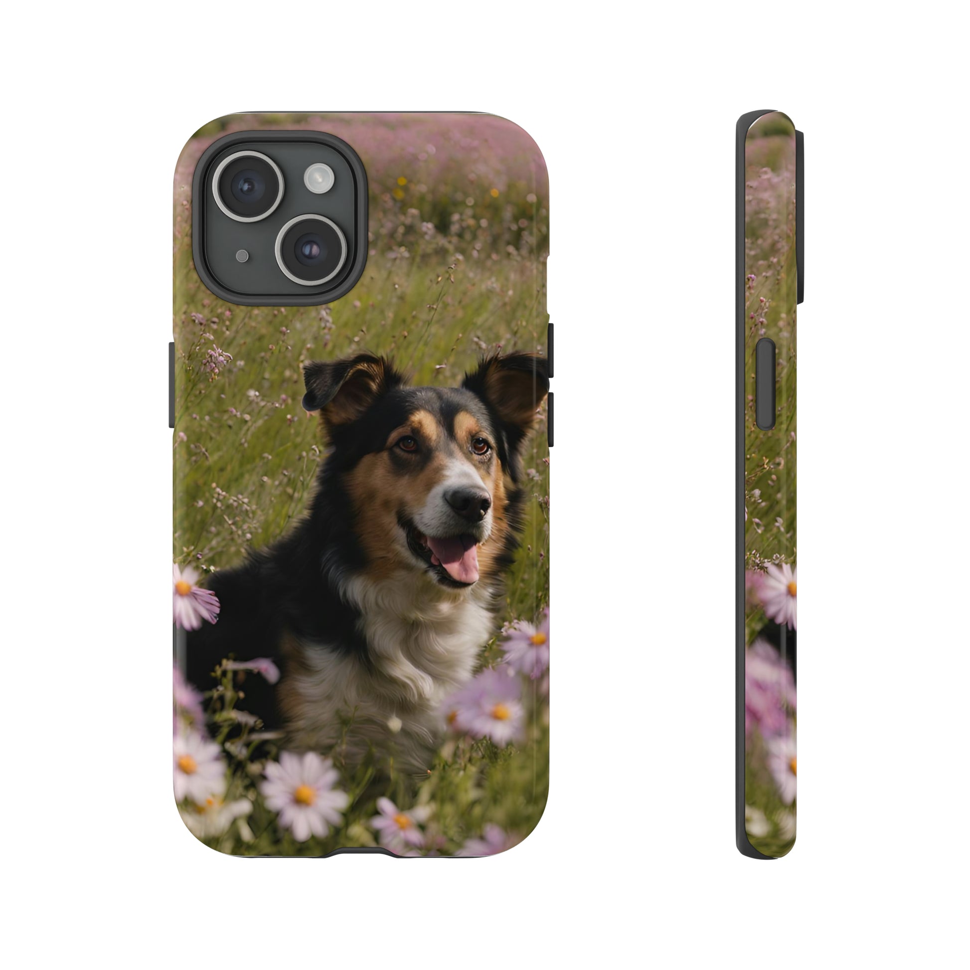 Sniffwagglendwalk™ Dog In wild meadow Design Tough Phone Case.💪 Ultimate Protection: Crafted from 100% polycarbonate shell and 100% TPU lining for unbeatable durability. - Sniff Waggle And Walk