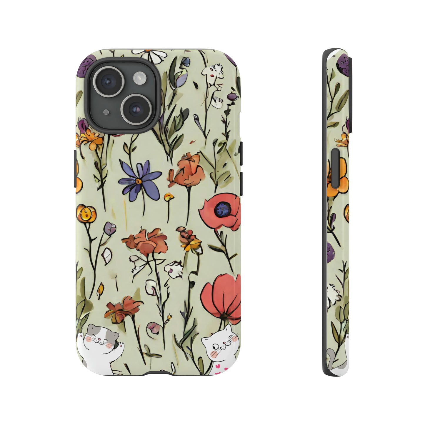 Sniffwagglendwalk™ flowers/cat Design Tough Phone Case. - Sniff Waggle And Walk