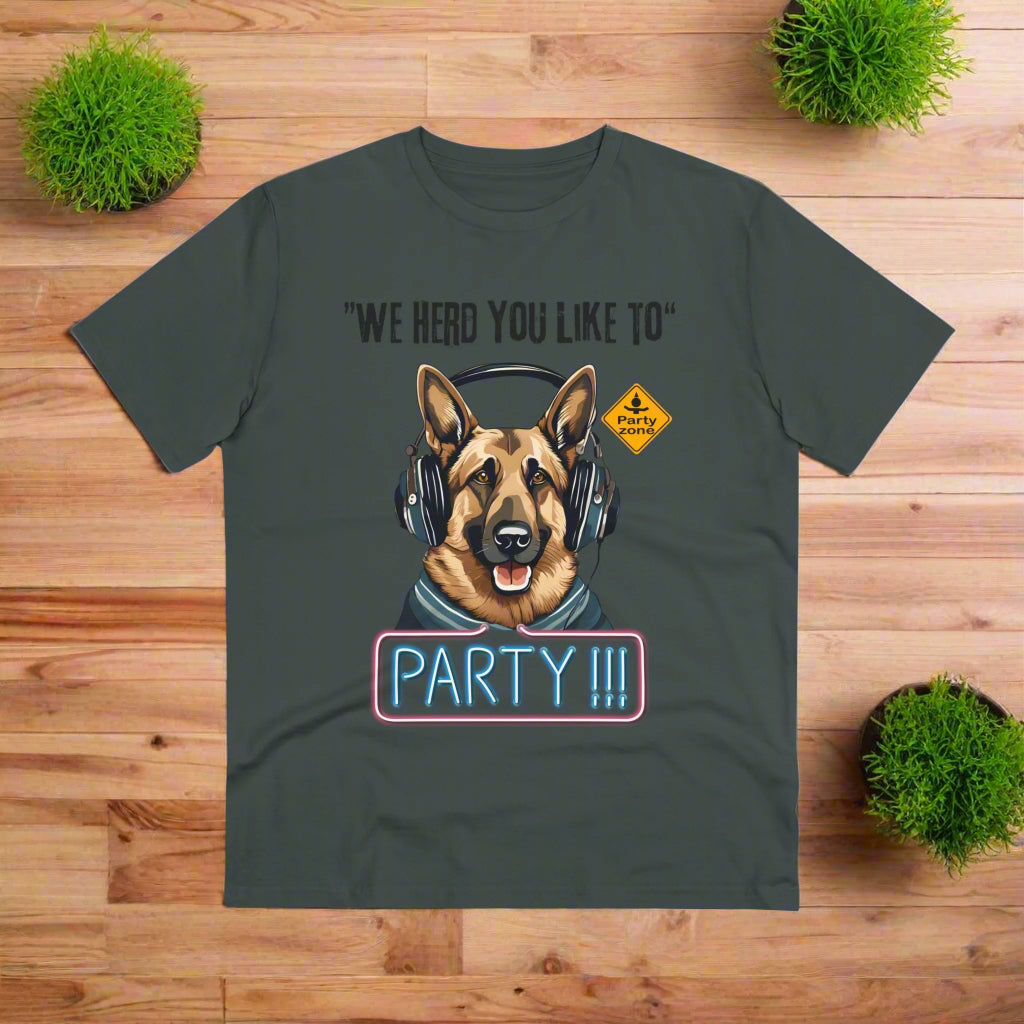 "WE HERD YOU LIKE TO PARTY" GERMAN SHEPHERD TSHIRT GRAY