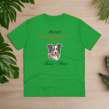 PROUD AUSTRALIAN SHEPHARD PARENT "Aussie Action" Soft Organic T-shirt - Unisex - Sniff Waggle And Walk