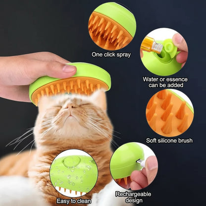 Green rechargeable steam grooming brush for pets