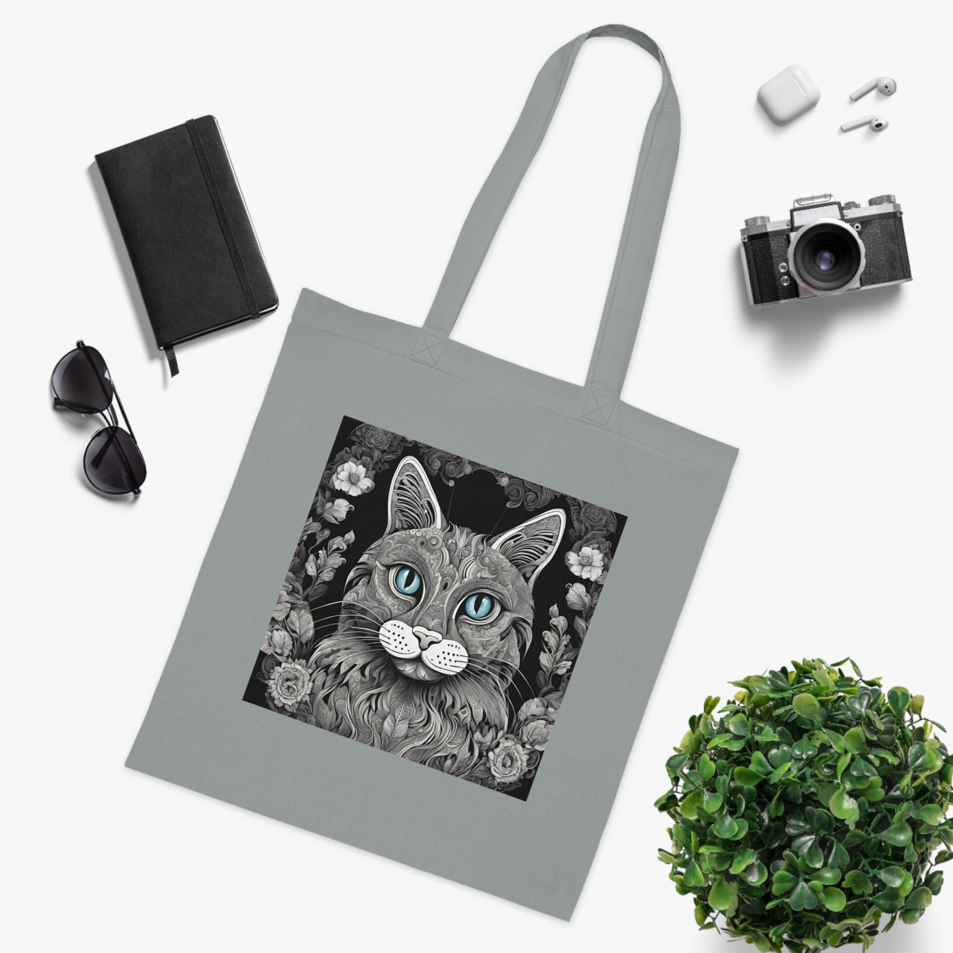 mandala cat tote bag grey — 100% cotton, one size, 5 colours