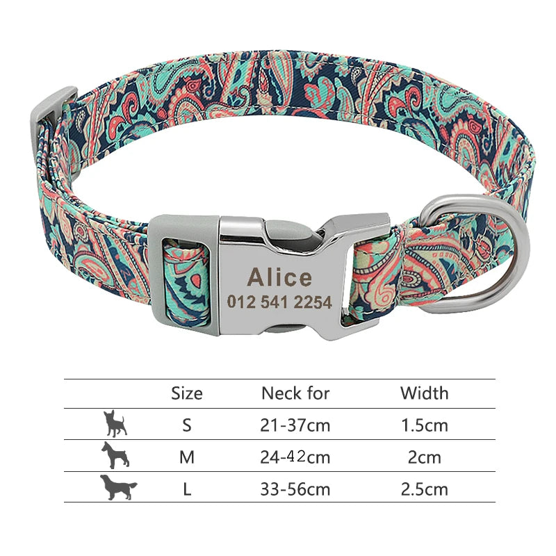 NameTag personalised dog collar pink boho tribal pattern on marble surface