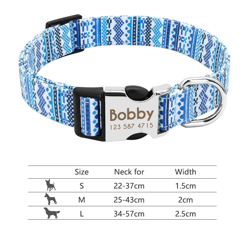 NameTag personalised dog collar colourful boho pattern pink zigzag engraved