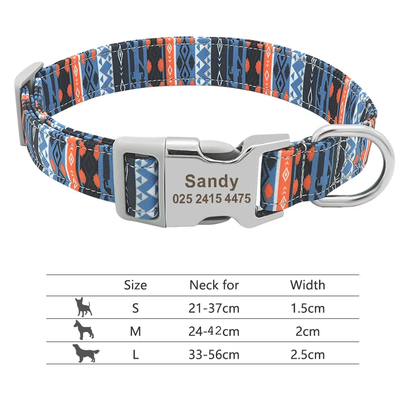 NameTag personalised dog collar multicolour chevron pattern engraved buckle