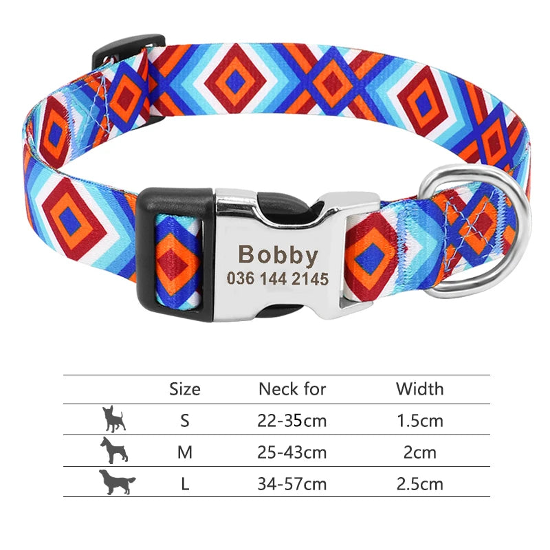NameTag personalised dog collar pink blue boho geometric pattern product shot